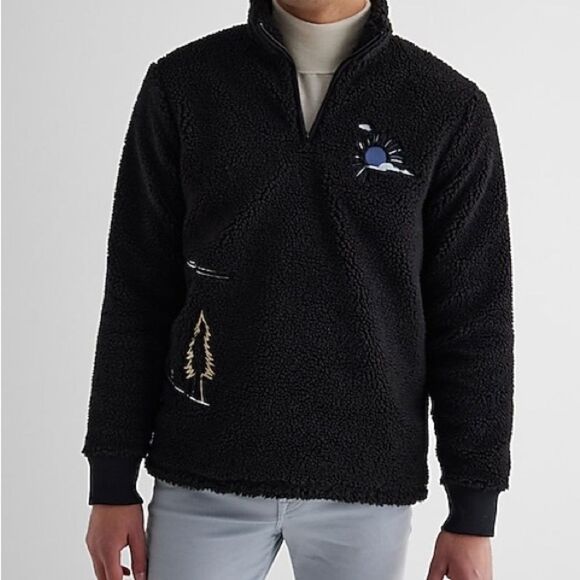 Express Embroidered Print Sherpa Quarter Zip Sweatshirt XXL Tall NWT in packagin - Picture 2 of 6
